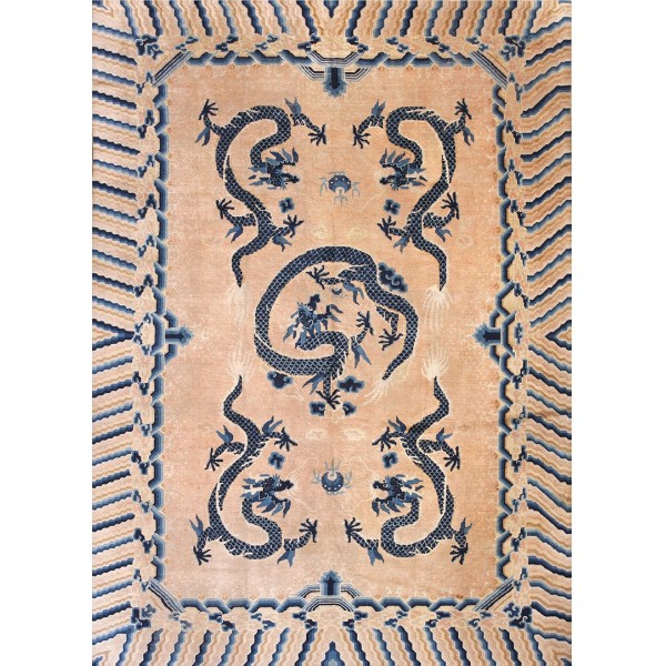 Early 20th Century W. Chinese Ningxia Dragon Carpet