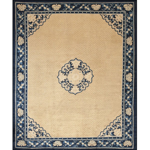 Mid 19th Century Chinese Ningxia Carpet with Coin Pattern