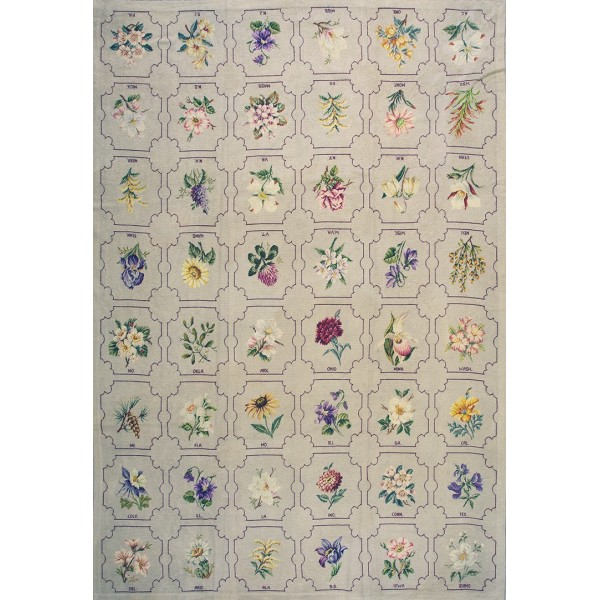 Early 20th Century English Needlepoint Carpet with US State Flowers