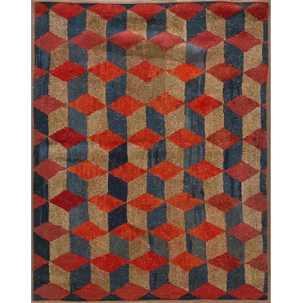 Early 20th Century American Hooked Rug with Tumbling Block Pattern