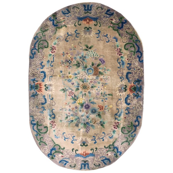 1920s Chinese Art Deco Oval Carpet