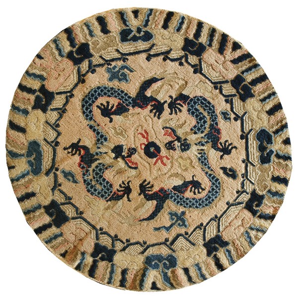 19th Century W. Chinese Round Ningxia Dragon Carpet