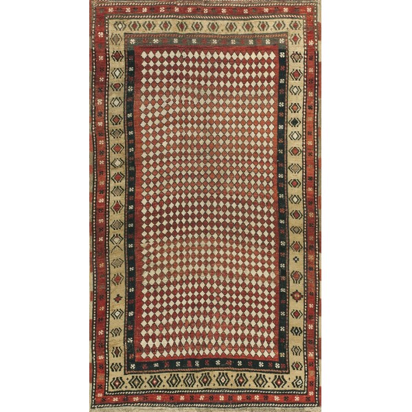 19th Century W. Persian Kurdish Checkerboard Pattern Carpet