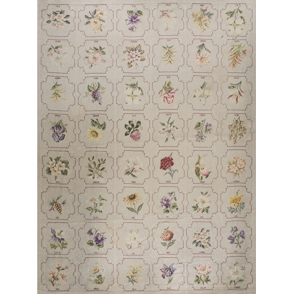 Early 20th Century English Needlepoint Carpet with US State Flowers