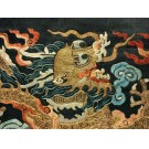 19th Century Chinese Silk & Metallic Thread Dragon Embroidery 