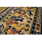 Early 20th Century Chinese Silk & Metallic Thread Foo Dog Rug