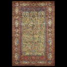 Early 20th Century Silk & Metallic Thread Persian Kashan Meditation Carpet